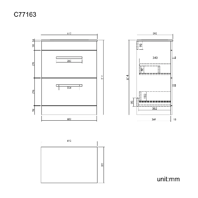 Avon Stone Grey Drawer with Marble Top 600mm - Excludes Counter Top Basin