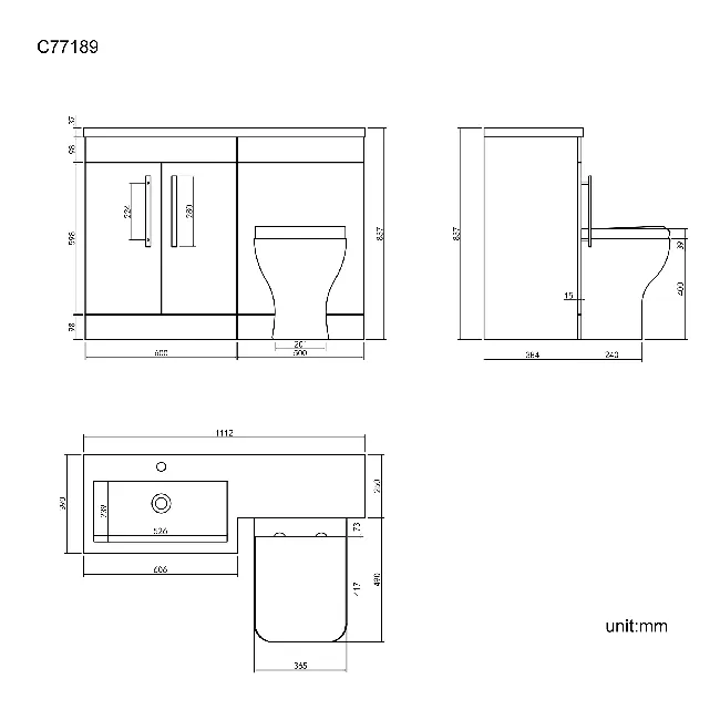 Avon Stone Grey Combination Vanity Basin and Atlanta Toilet 1100mm - Left Handed
