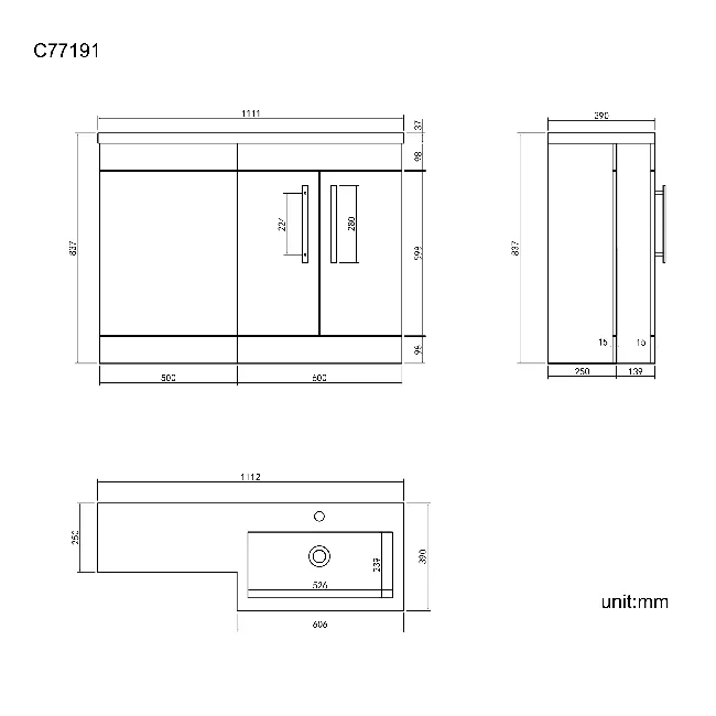 Avon Stone Grey Basin Vanity and Back To Wall Unit 1100mm - Right Handed