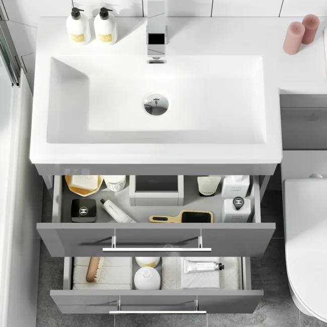 Avon Stone Grey Combination Basin Drawer and Aruba Toilet 1100mm - Left Handed