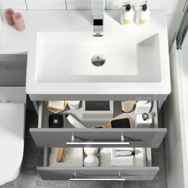 Avon Stone Grey Combination Basin Drawer and Aruba Toilet 1100mm - Right Handed