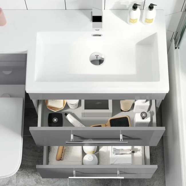 Avon Stone Grey Combination Basin Drawer and Atlanta Toilet 1100mm - Right Handed