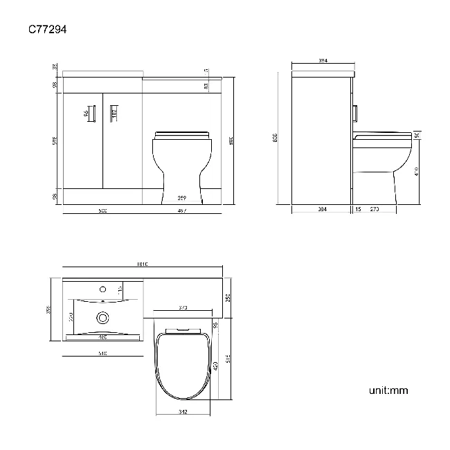 Mersey Gloss White Combination Vanity Basin and Seattle Toilet 1000mm