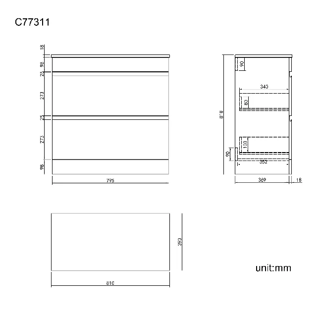 Trent Gloss White Drawer 800mm - Excludes Counter Top Basin