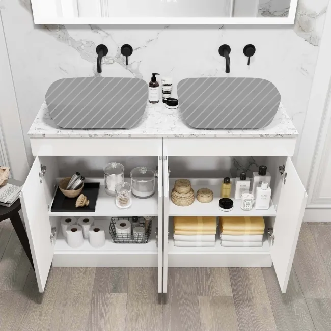 Trent Gloss White Cabinet with Marble Top 1200mm - Excludes Counter Top Basins