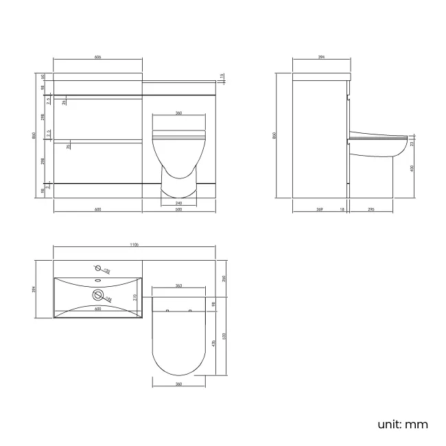 Trent Gloss White Combination Basin Drawer and Aruba Toilet 1100mm