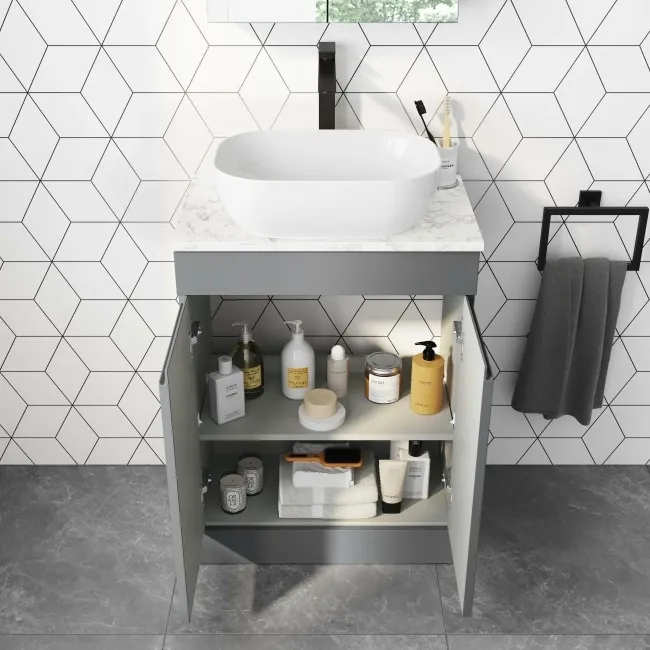 Trent Stone Grey Cabinet with Marble Top 600mm - Excludes Counter Top Basin