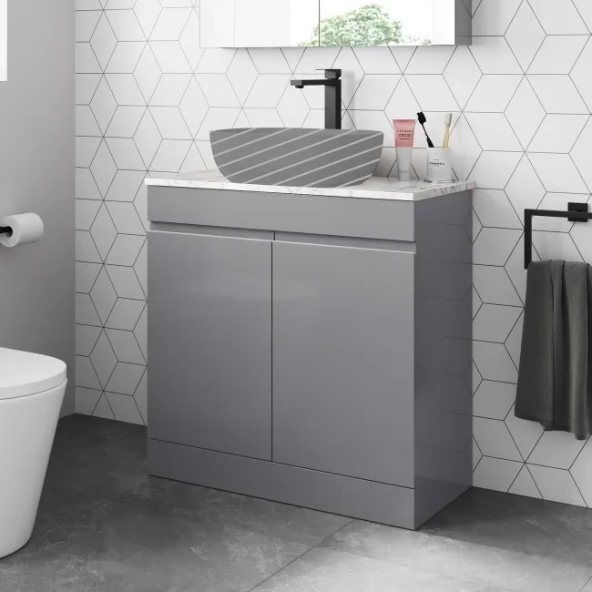 Trent Stone Grey Cabinet with Marble Top 800mm - Excludes Counter Top Basin