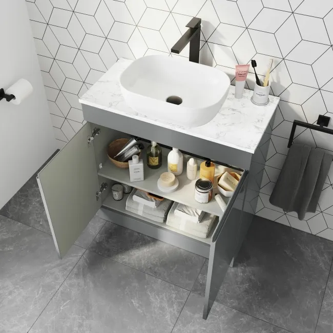 Trent Stone Grey Cabinet with Marble Top 800mm - Excludes Counter Top Basin