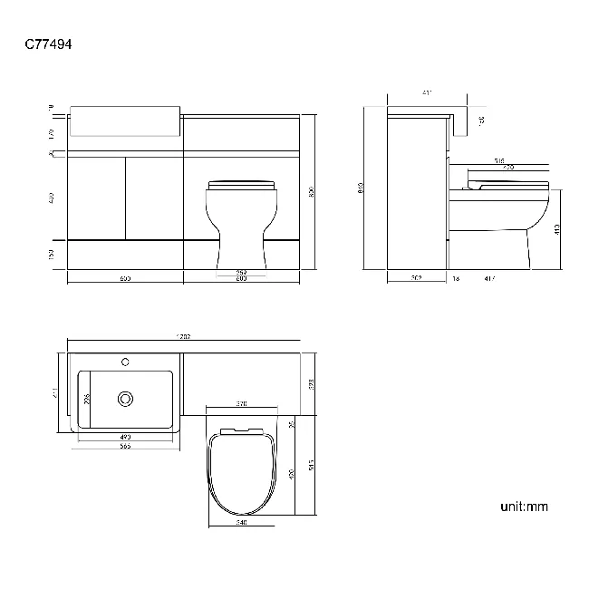 Foster Gloss White Combination Vanity Basin and Seattle Toilet 1200mm
