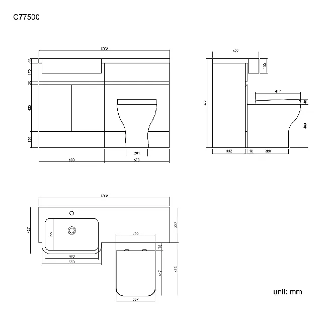 Foster Gloss White Combination Vanity Basin and Atlanta Toilet 1200mm - Left Handed