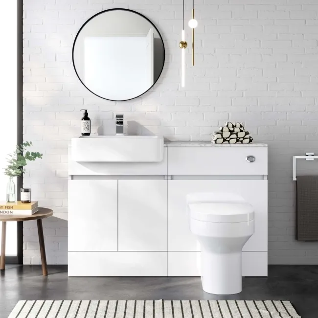 Foster Gloss White Combination Vanity Basin with Marble Top & Denver Toilet 1200mm