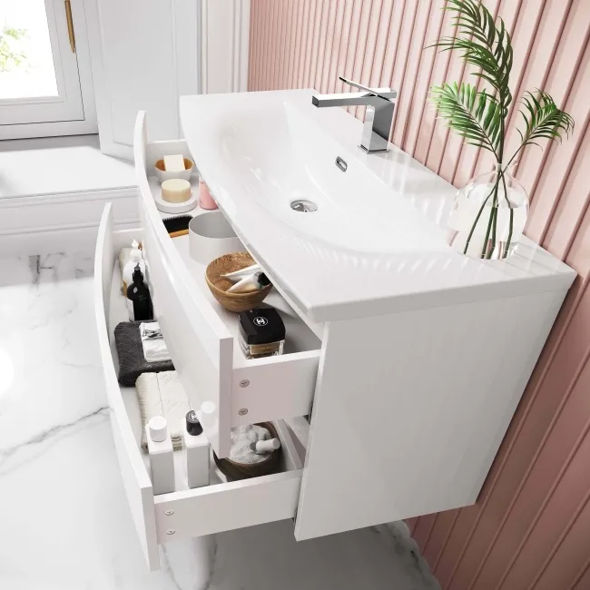 Bali Gloss White Wall Hung Basin Drawer Vanity 1000mm