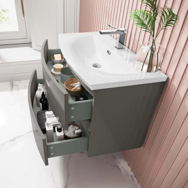 Bali Tungsten Grey Wall Hung Basin Drawer Vanity 800mm