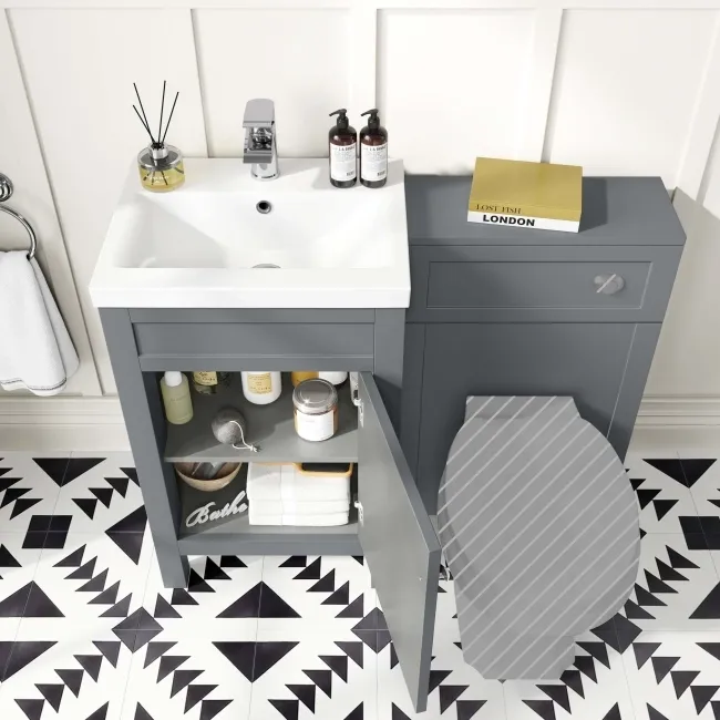 Bermuda Dove Grey Basin Vanity and Back To Wall Unit 1000mm (Excludes Pan & Cistern)