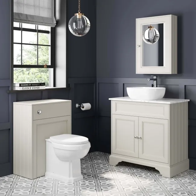 Lucia Chalk White Vanity with Marble Top & Curved Counter Top Basin 840mm