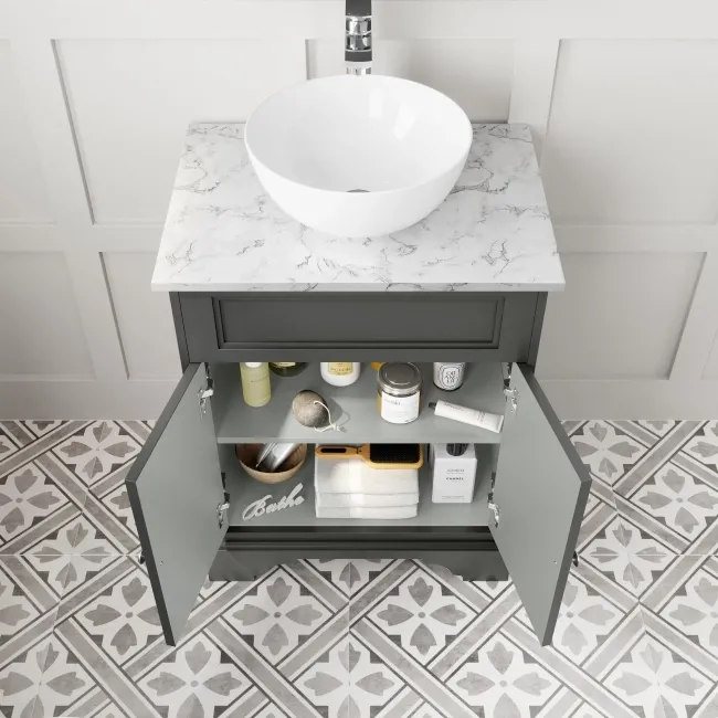 Lucia Graphite Grey Vanity with Marble Top & Round Counter Top Basin 640mm