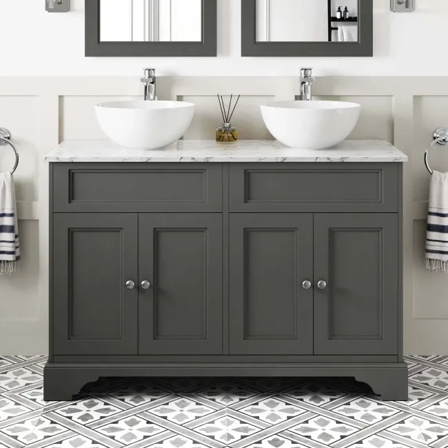Lucia Graphite Grey Double Vanity with Marble Top & Round Counter Top Basin 1200mm