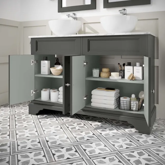 Lucia Graphite Grey Double Vanity with Marble Top & Round Counter Top Basin 1200mm
