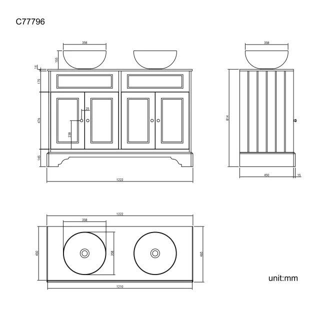 Lucia Graphite Grey Double Vanity with Marble Top & Round Counter Top Basin 1200mm