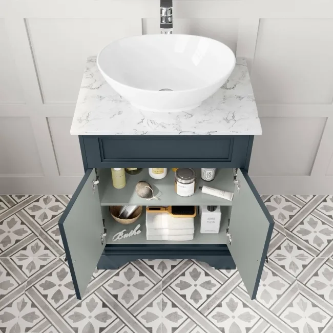 Lucia Inky Blue Vanity with Marble Top & Oval Counter Top Basin 640mm