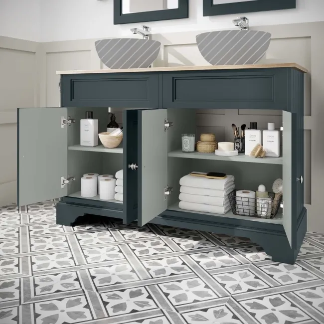 Lucia Inky Blue Cabinet with Oak Effect Top 1200mm - Excludes Counter Top Basins