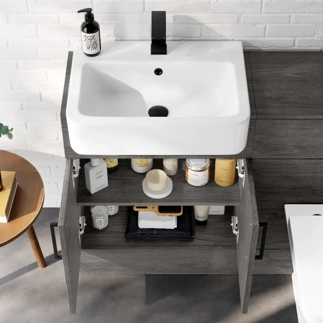 Harper Charcoal Elm Combination Vanity Basin and Atlanta Toilet 1200mm - Black Accents