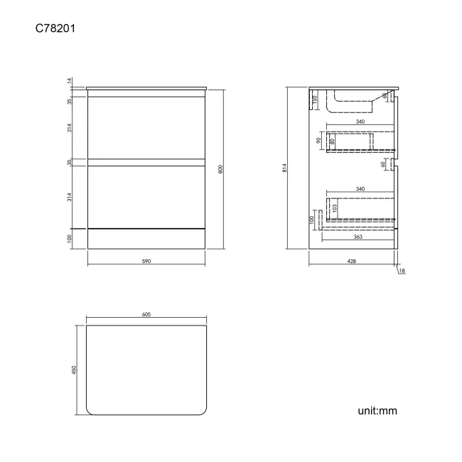 Corsica Storm Grey Drawer with Marble Top 600mm - Excludes Counter Top Basin