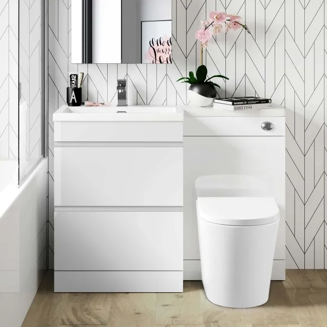 Trent Gloss White Combination Basin Drawer and Boston Toilet 1100mm - Left Handed