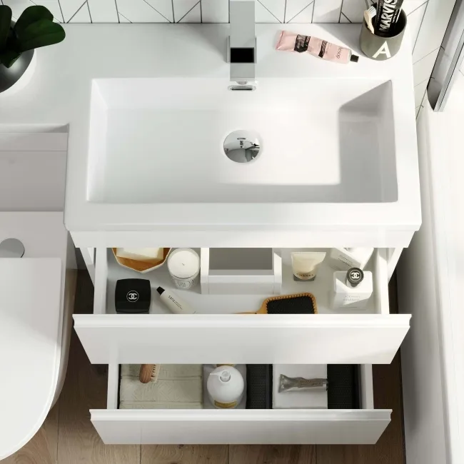 Trent Gloss White Combination Basin Drawer and Boston Toilet 1100mm - Right Handed