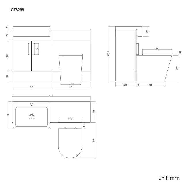 Harper Gloss White Combination Vanity Basin with Marble Top & Boston Toilet 1200mm