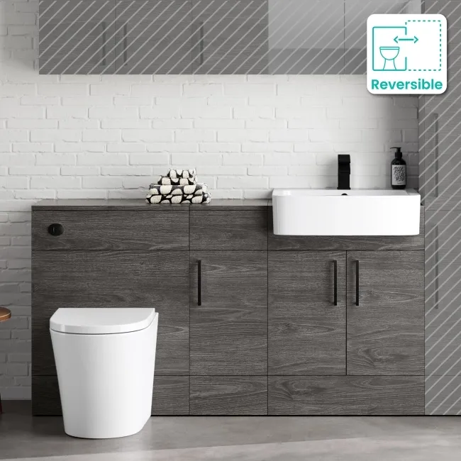 Harper Charcoal Elm Combination Vanity Basin and Boston Toilet 1500mm - Black Accents