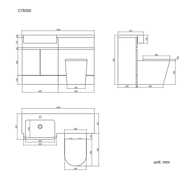 Foster Gloss White Combination Vanity Basin and Boston Toilet 1200mm - Left Handed