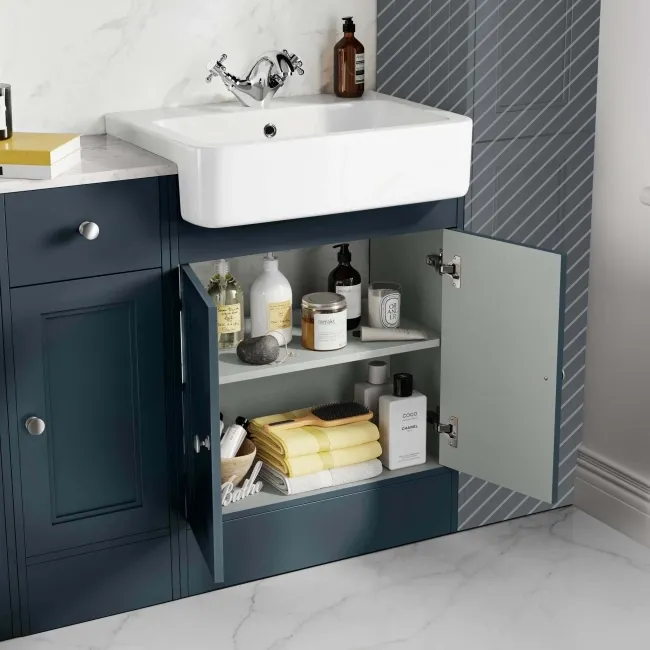 Monaco Inky Blue Combination Vanity Basin with Marble Top and Seattle Toilet 1500mm