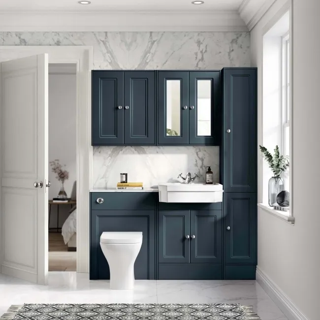 Monaco Inky Blue Combination Vanity Traditional Basin with Marble Top & Atlanta Toilet 1200mm