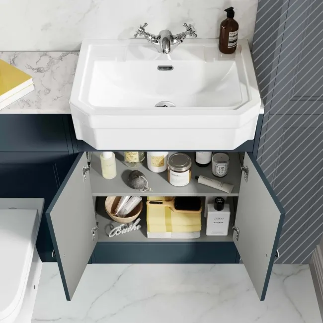 Monaco Inky Blue Combination Vanity Traditional Basin with Marble Top & Atlanta Toilet 1200mm
