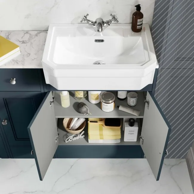 Monaco Inky Blue Combination Vanity Traditional Basin with Marble Top and Boston Toilet 1500mm