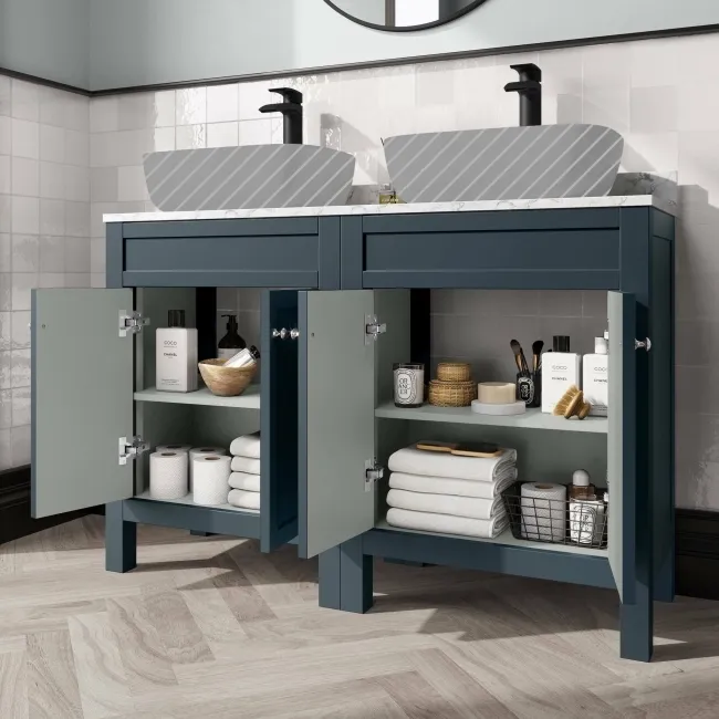 Bermuda Inky Blue Cabinet with Marble Top 1200mm - Excludes Counter Top Basins