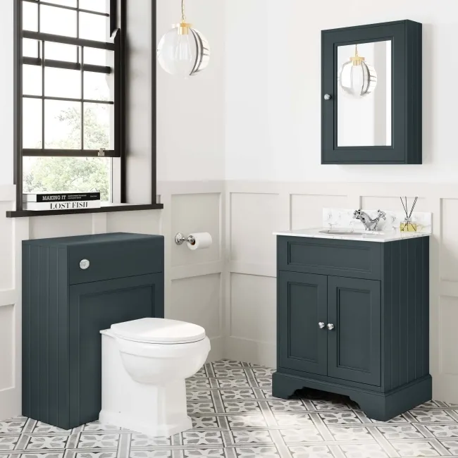 Lucia Inky Blue Vanity with Marble Top & Undermount Basin 630mm