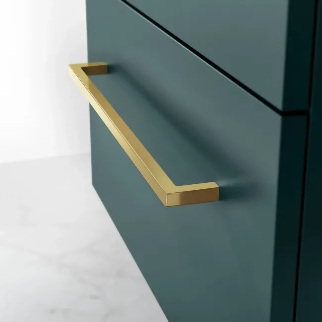 Elba Midnight Green Wall Hung Drawer Vanity with Marble Top & Oval Counter Top Basin 600mm - Brushed Brass Accents