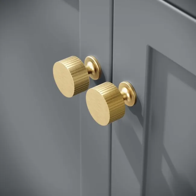 Bermuda Dove Grey Cabinet 600mm Excludes Counter Top Basin - Brushed Brass Accents