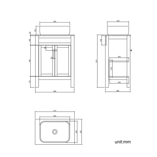 Bermuda Dove Grey Vanity with Curved Counter Top Basin 600mm - Brushed Brass Accents
