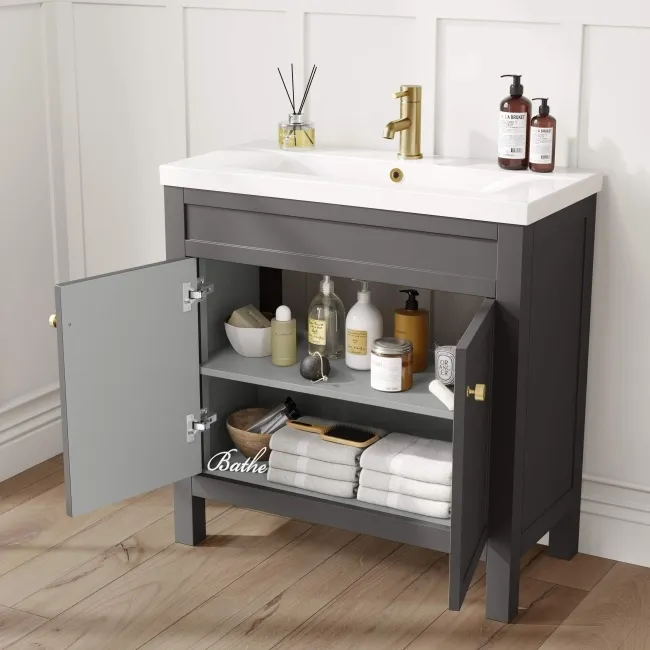 Bermuda Graphite Grey Basin Vanity 800mm - Brushed Brass Accents
