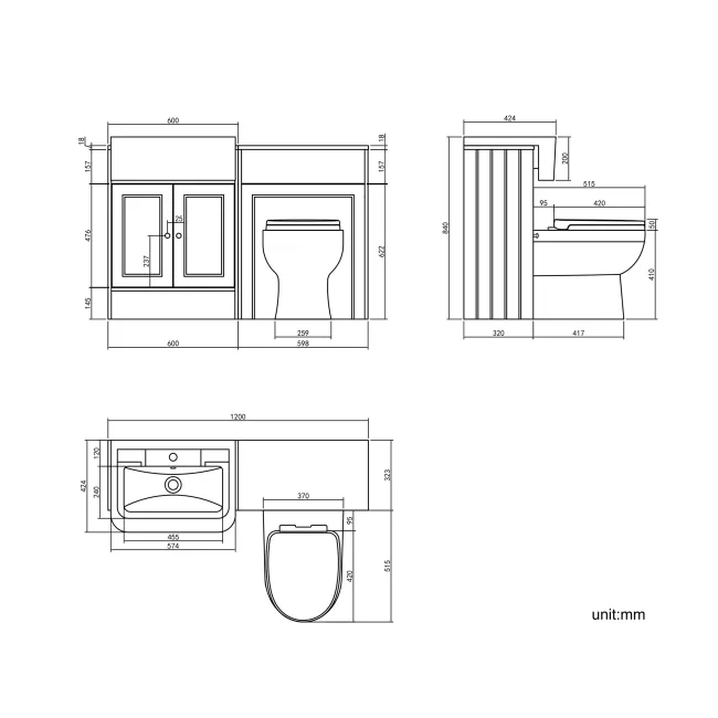 Monaco Midnight Green Combination Vanity Traditional Basin and Seattle Toilet 1200mm