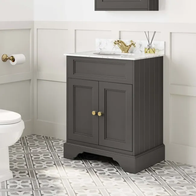 Lucia Graphite Grey Vanity with Marble Top & Undermount Basin 630mm - Brushed Brass Accents