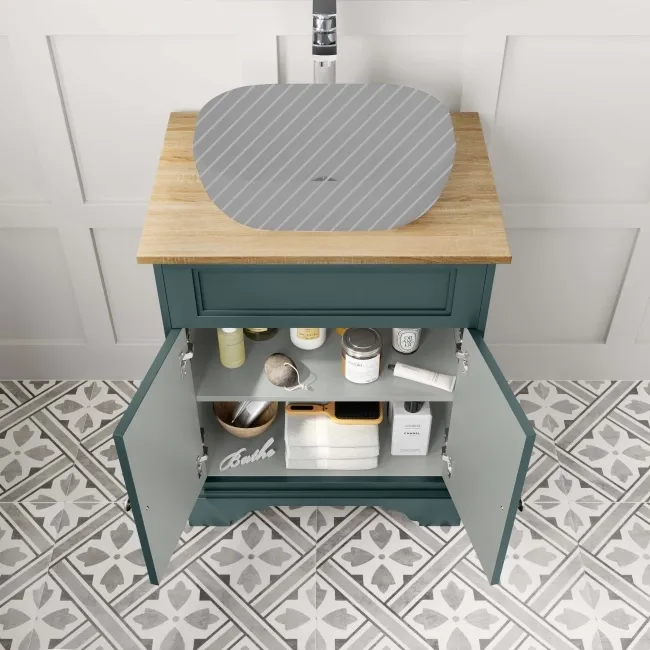 Lucia Midnight Green Cabinet with Oak Effect Top 640mm - Excludes Counter Top Basin