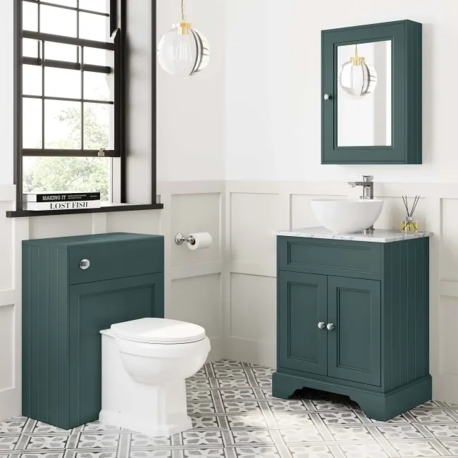Lucia Midnight Green Vanity with Marble Top & Round Counter Top Basin 640mm