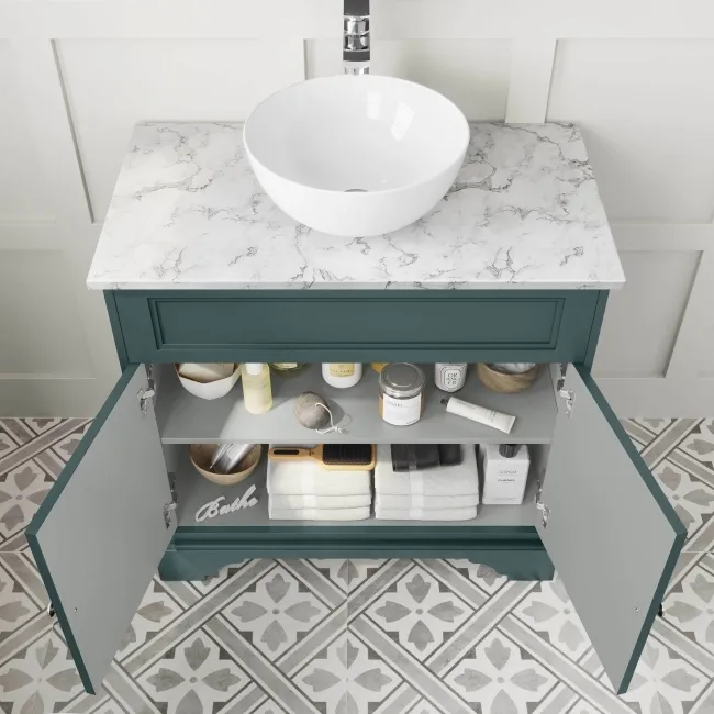 Lucia Midnight Green Vanity with Marble Top & Round Counter Top Basin 840mm