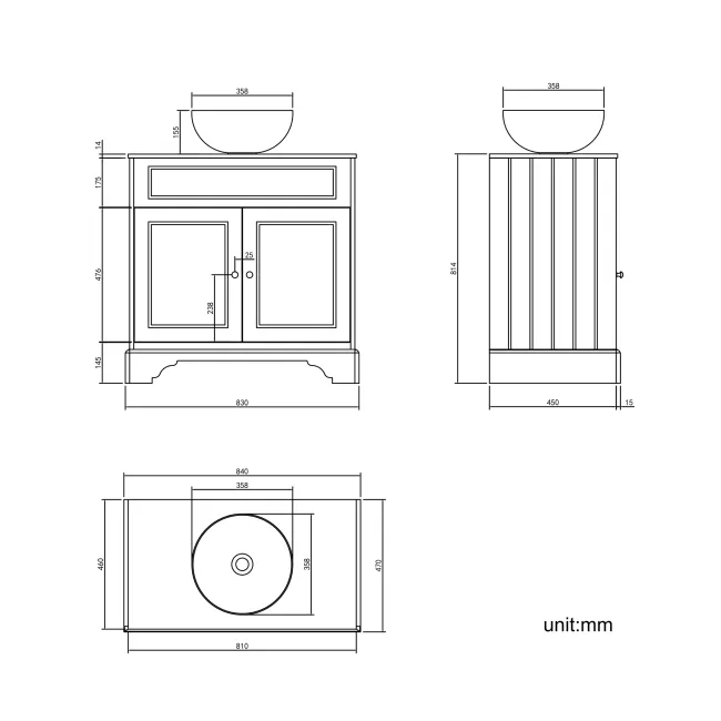 Lucia Midnight Green Vanity with Marble Top & Round Counter Top Basin 840mm