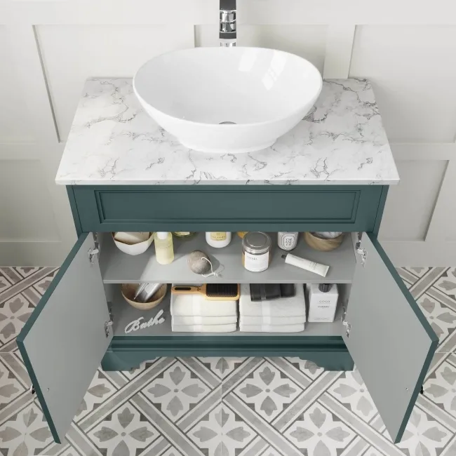 Lucia Midnight Green Vanity with Marble Top & Oval Counter Top Basin 840mm